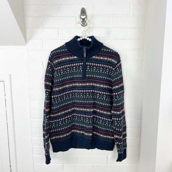 L.L.Bean Men’s 100% Cotton Patterned Knit Quarter Zip Sweater Size S - Picture 1 of 8